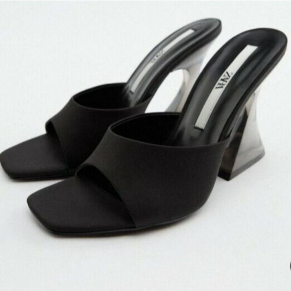ZARA Heel Sandals Women’s Black Methacrylate Open Toe